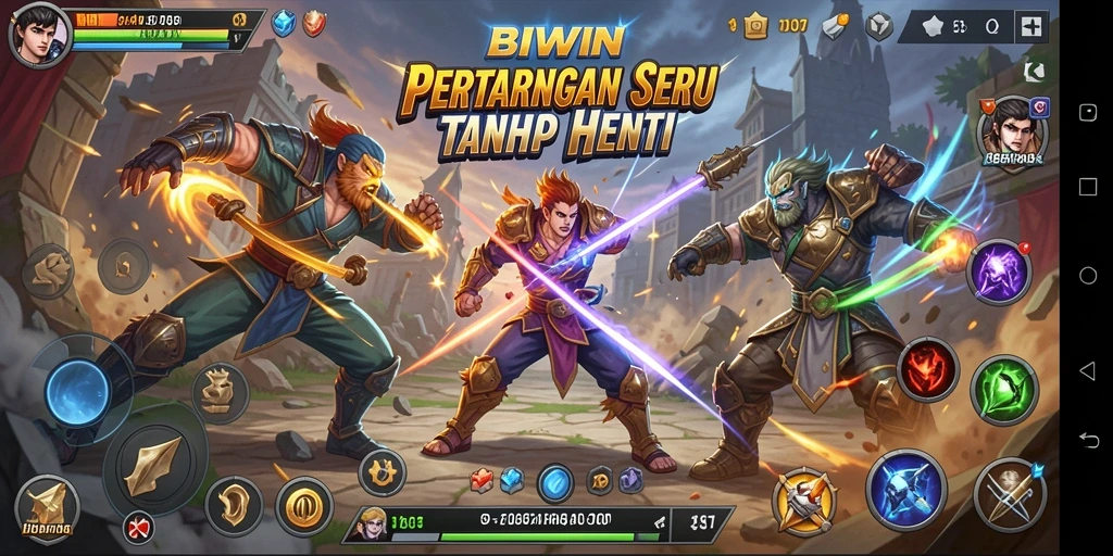 Screenshot gameplay BIWIN menampilkan pertarungan seru dan grafis mengagumkan.