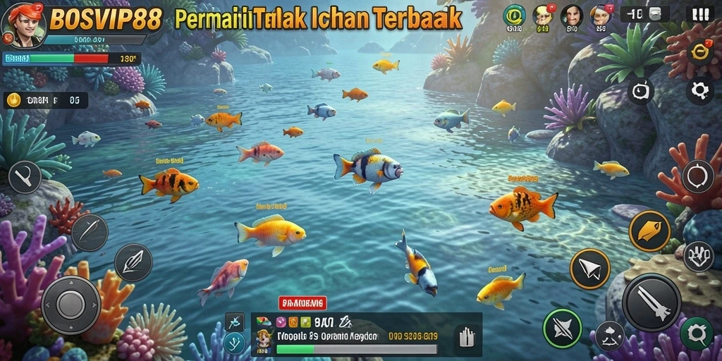 Tampilan gameplay seru saat menembak ikan di lautan.
