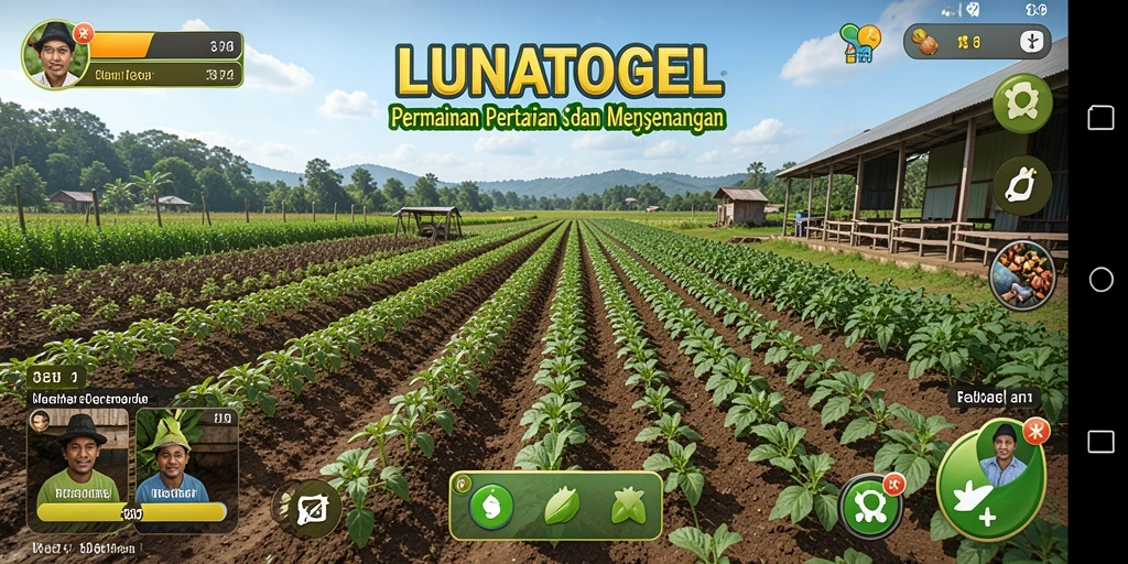 Screenshot gameplay LUNATOGEL yang menunjukkan aktivitas bertani yang seru.