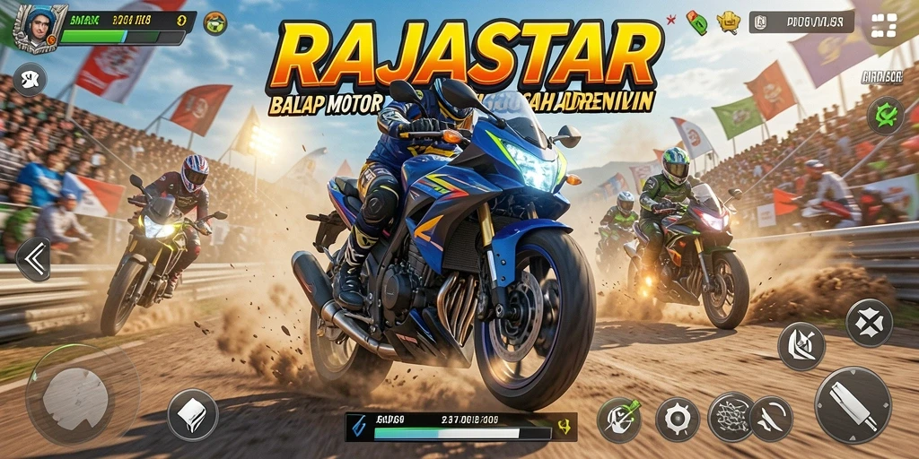 Tampilan gameplay seru balap motor di RAJASTAR.